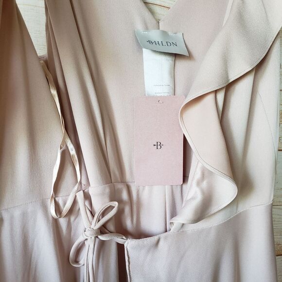BHLDN Tansy Satin Ruffle Neckline Wrap Maxi Dress Gown in Oyster Sz 4 #60369113 - Picture 8 of 15